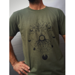 T-Shirt Homme Noir / Vert Sérigraphie Tree Of Life