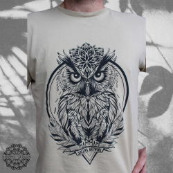 T-shirt sérigraphié homme beige "Be Owlsome"  winter collection 2024