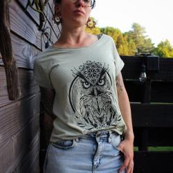 T-shirt sérigraphie Owl femme soft salvia