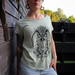 T-shirt sérigraphie Owl femme soft salvia